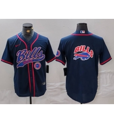 Men Buffalo Bills Navy Team Big Logo With Patch Cool Base Stitched Baseball Jersey 4