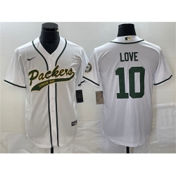 Men Green Bay Packers 10 Jordan Love White Cool Base Stitched Baseball Jersey