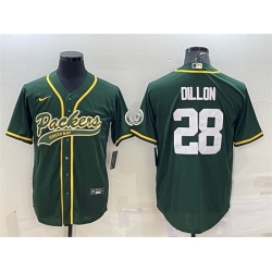 Men Green Bay Packers 28 A J Dillon Green With Patch Cool Base Stitched Baseball Jersey