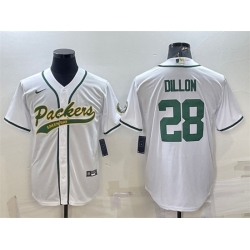 Men Green Bay Packers 28 A J Dillon White With Patch Cool Base Stitched Baseball Jersey