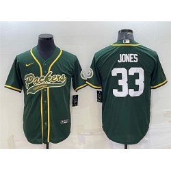 Men Green Bay Packers 33 Aaron Jones Green With Patch Cool Base Stitched Baseball Jersey