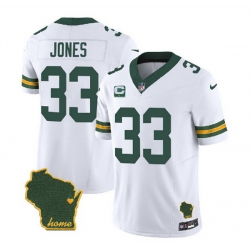 Men Green Bay Packers 33 Aaron Jones White 2023 F U S E  Home Patch And 1 Star C Patch Vapor Untouchable Limited Stitched Jersey