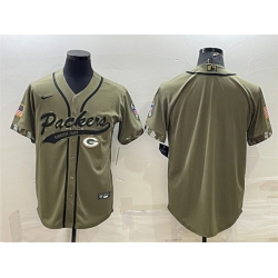 Men Green Bay Packers Blank Olive Salute To Service Cool Base Stitched Baseball Jersey