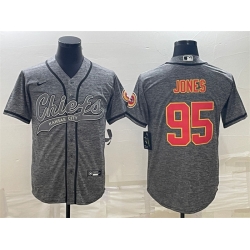 Men Kansas City Chiefs 95 Chris Jones Grey With Patch Cool Base Stitched Baseball Jersey