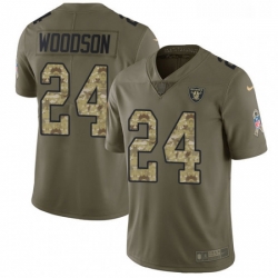 Youth Nike Oakland Raiders 24 Charles Woodson Limited OliveCamo 2017 Salute to Service NFL Jersey