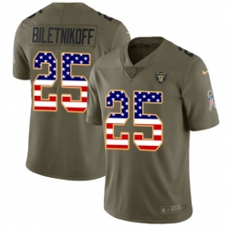 Youth Nike Oakland Raiders 25 Fred Biletnikoff Limited OliveUSA Flag 2017 Salute to Service NFL Jersey