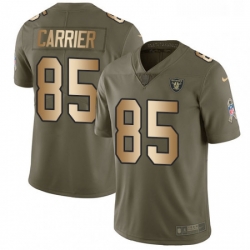 Youth Nike Oakland Raiders 85 Derek Carrier Limited Olive Gold 2017 Salute to Service NFL Jersey