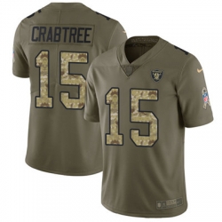 Youth Nike Raiders #15 Michael Crabtree Olive Camo Stitched NFL Limited 2017 Salute to Service Jersey