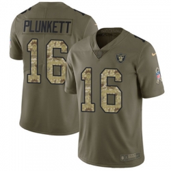 Youth Nike Raiders #16 Jim Plunkett Olive Camo Stitched NFL Limited 2017 Salute to Service Jersey