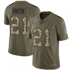 Youth Nike Raiders #21 Sean Smith Olive Camo Stitched NFL Limited 2017 Salute to Service Jersey