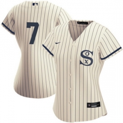 Women Chicago White Sox 7 Tim Anderson 2021 Cream Navy Name 26Number Field Of Dreams Cool Base Stitched Jersey
