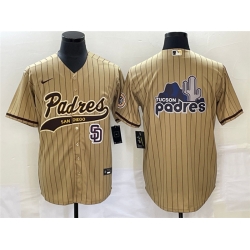 Men San Diego Padres Tan Big Logo In Back Cool Base Stitched Baseball Jersey