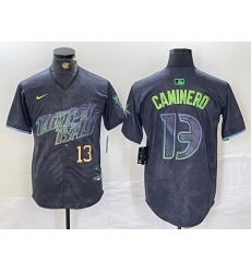 Men Tampa Bay Rays 13 Junior Caminero Charcoal 2024 City Connect Limited Stitched jerseys 3