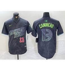 Men Tampa Bay Rays 13 Junior Caminero Charcoal 2024 City Connect Limited Stitched jerseys