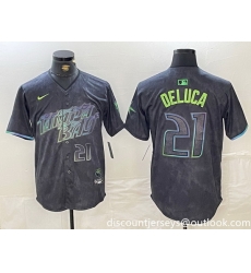 Men Tampa Bay Rays 21 Jonny DeLuca Charcoal 2024 City Connect Limited Stitched jerseys 3