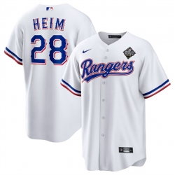 Men Texas Rangers 28 Jonah Heim 2023 White World Series Stitched Baseball Jersey