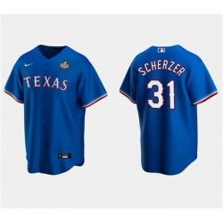 Men Texas Rangers 31 Max Scherzer Royal 2023 World Series Stitched Baseball Jersey