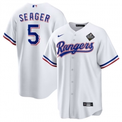 Men Texas Rangers 5 Corey Seager White 2023 World Series Stitched Baseball Jersey