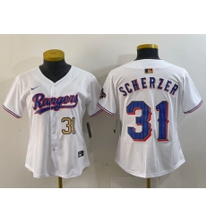 Women Texas Rangers 31 Max Scherzer White Gold Stitched Baseball Jersey 4