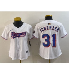Women Texas Rangers 31 Max Scherzer White Gold Stitched Baseball Jersey