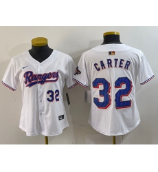 Women Texas Rangers 32 Evan Carter White Gold Stitched Baseball Jersey 1