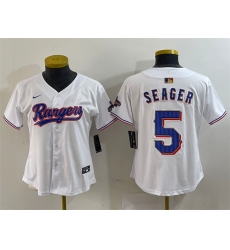 Women Texas Rangers 5 Corey Seager White Gold Stitched Baseball Jersey