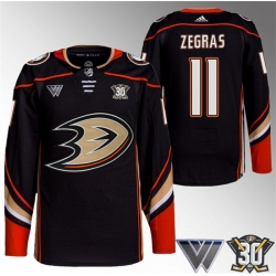 Men Anaheim Ducks 11 Trevor Zegras Black 30th Anniversary Stitched Jersey