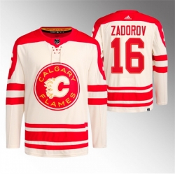 Men Calgary Flames 17 Nikita Zadorov 2023 Cream Heritage Classic Primegreen Stitched Jersey