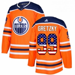 Mens Adidas Edmonton Oilers 99 Wayne Gretzky Authentic Orange USA Flag Fashion NHL Jersey 