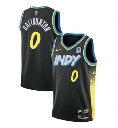 Men Indiana Pacers 0 Tyrese Haliburton Black 2023 24 City Edition Stitched Basketball Jersey