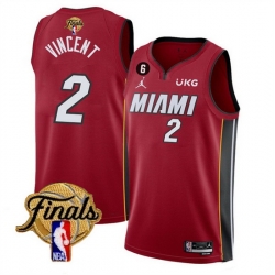 Men Miami Heat 2 Gabe Vincent Red 2023 Finals Statement Edition With NO 6 Patch Stitched Basketball Jersey