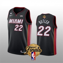 Men Miami Heat 22 Jimmy Butler Black 2023 Finals Icon Edition With NO 6 Patch Stitched Basketball Jersey