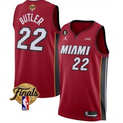 Men Miami Heat 22 Jimmy Butler Red 2023 Finals Statement Edition With NO 6 Patch Stitched Basketball Jersey