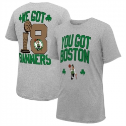 Men Boston Celtics Grey 2024 Finals Champions Banners T Shirt