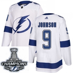 Men Adidas Tampa Bay Lightning 9 Tyler Johnson Premier White Home NHL Stitched 2021 Stanley Cup Champions Patch Jersey