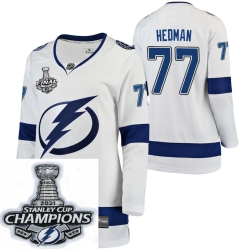 Women Adidas Tampa Bay Lightning 77 Victor Hedman Premier White Home NHL Stitched 2021 Stanley Cup Champions Patch Jersey