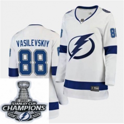 Women Adidas Tampa Bay Lightning 88 Andrei Vasilevskiy Premier White Home NHL Stitched 2021 Stanley Cup Champions Patch Jersey