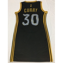 Women Golden Warriors 30 Stephen Curry Dress Stitched Jersey Black II